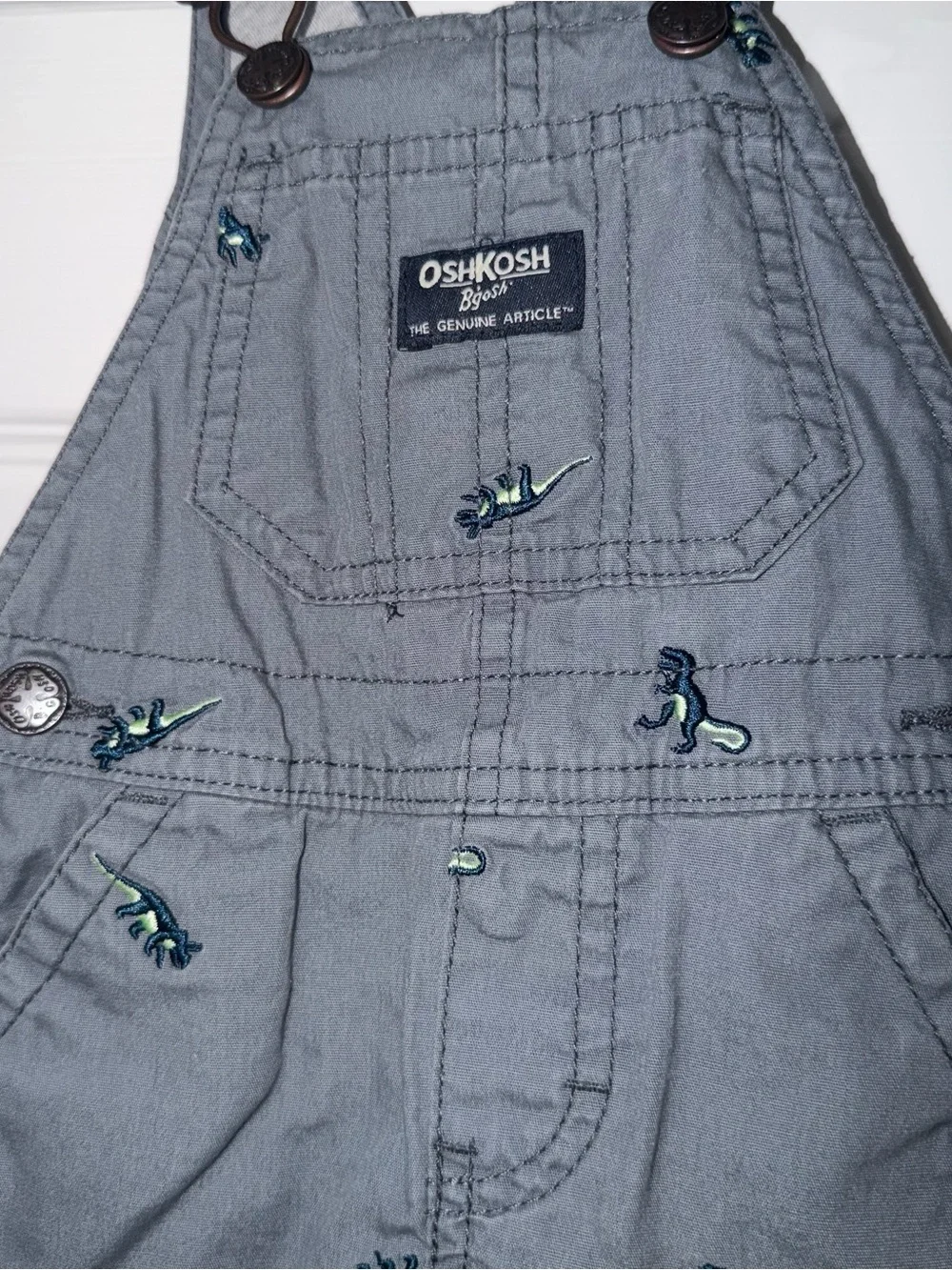 Oshkosh B’gosh Baby Dinosaur Grey Denim Overalls Size 9M